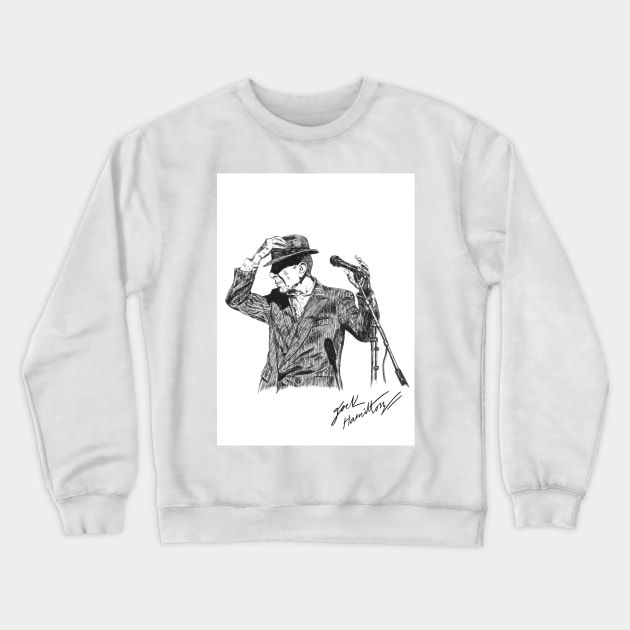 Leonard Cohen Original Hand Drawn Ink Print Crewneck Sweatshirt by HamiltonArt